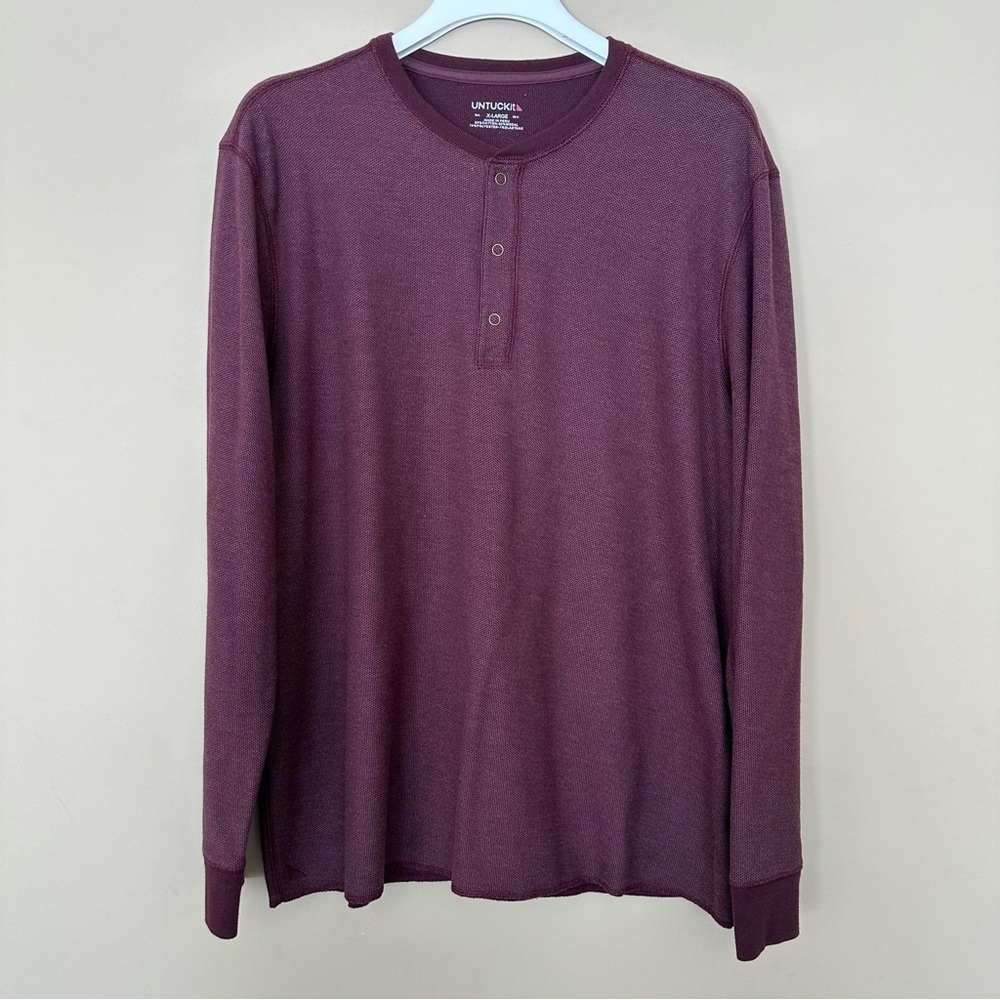 Untuckit Men XL Thermal Long Sleeve Henley Shirt Burgundy Outdoor Hiking Shrock